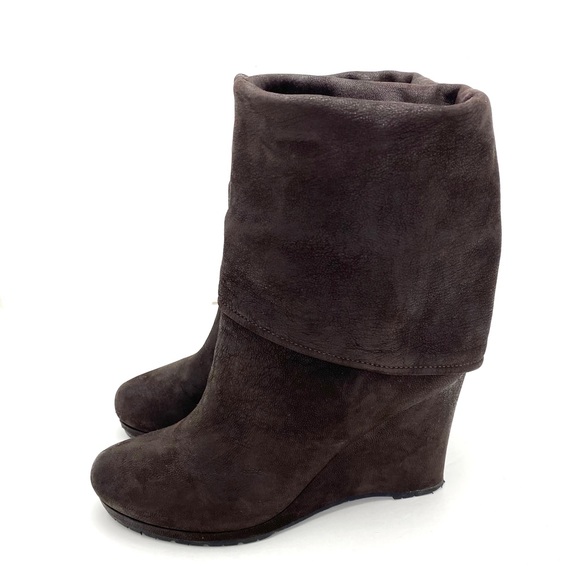 Prada Fold Over Cuffs Leather Wedge Bootie in Chocolate Brown - Picture 6 of 12